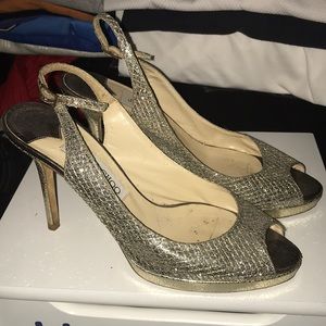 Authentic Jimmy Choo peep toe silver heel size 8